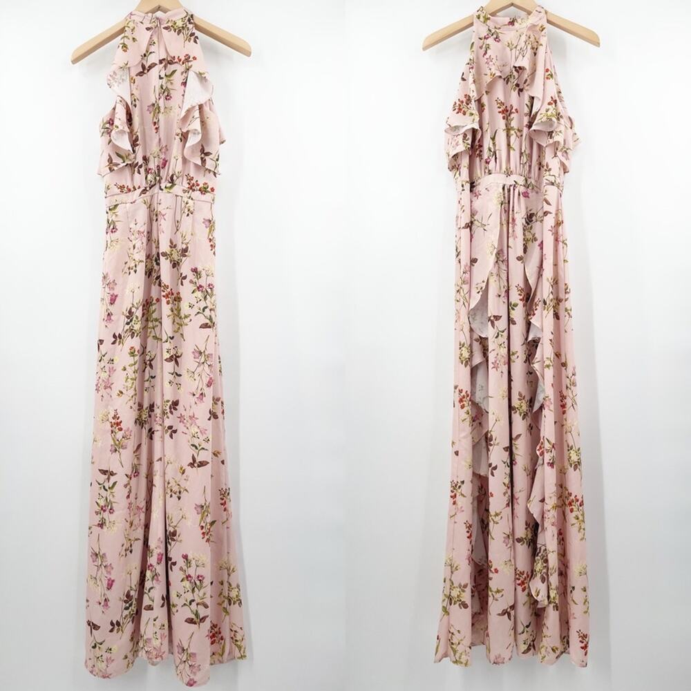 MISS SELFRIDGE Printed Ruffle Maxi Dress Pink Floral Halter Sleeveless Size 10